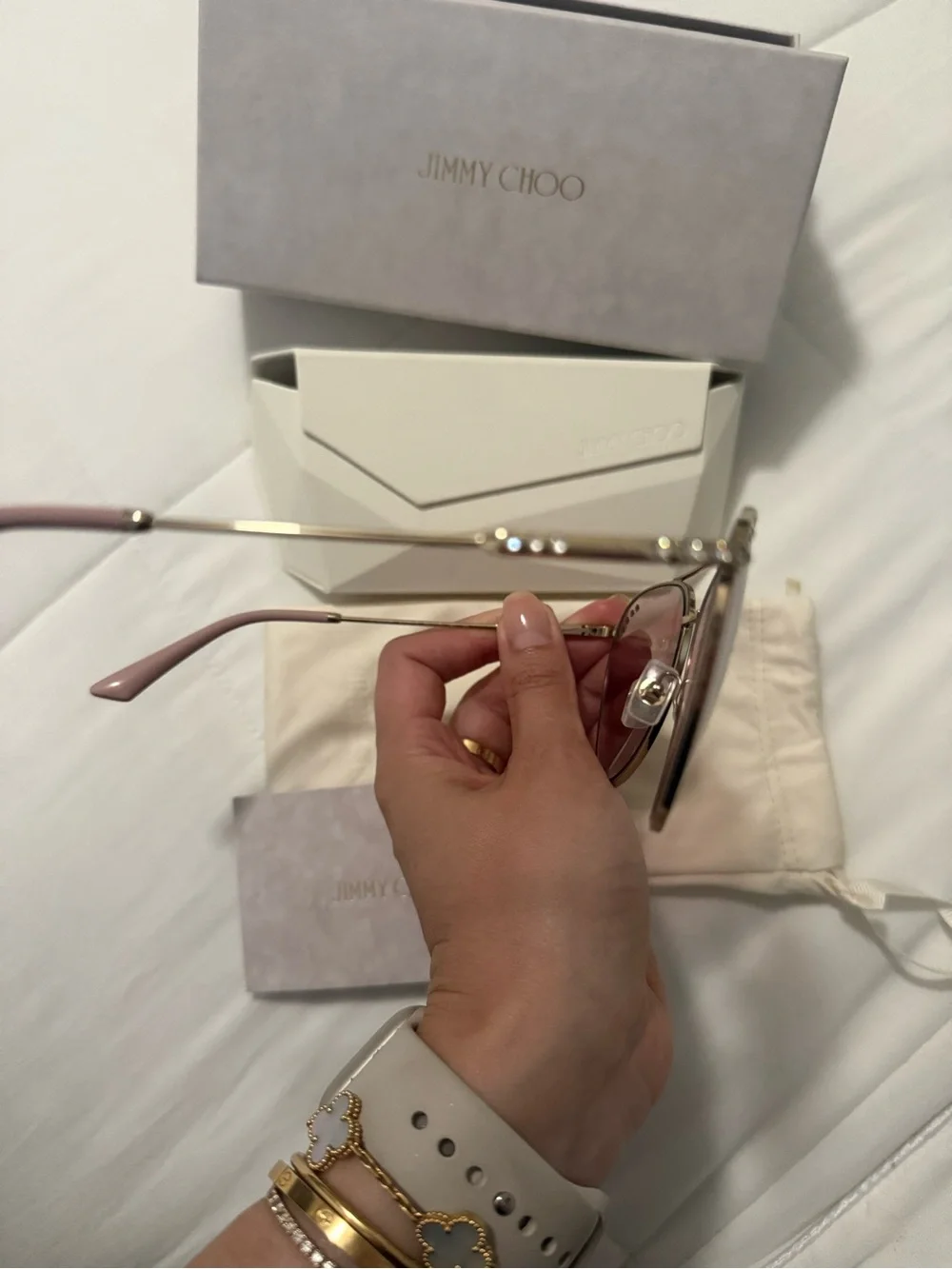 Jimmy Choo Pink-Tinted Aviator Sunglasses with Silver Frame